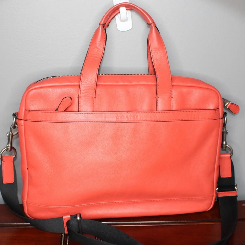 Coach Coral Leather Laptop Bag with Black Strap
